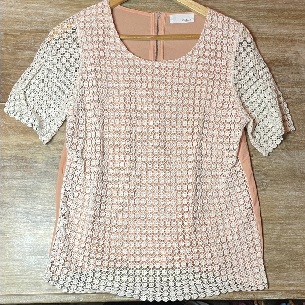 Vintage Lace Overlay Blouse in Cream and Peach